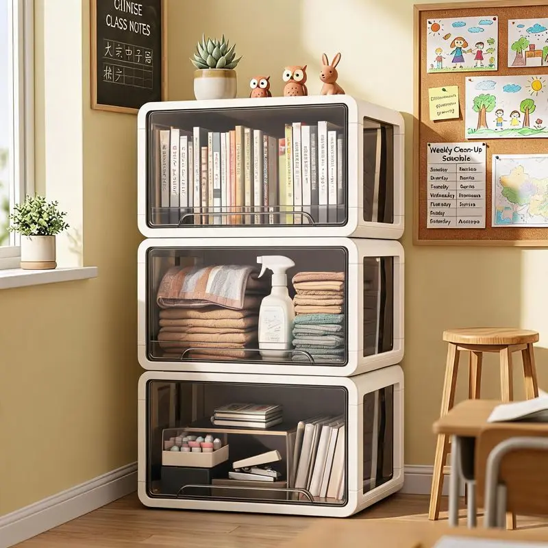 Pack of 3 Multifunctional Dustproof Drawer Storage Cabinet Thickened Large Figurine Display Cabinet Snack Storage Box
