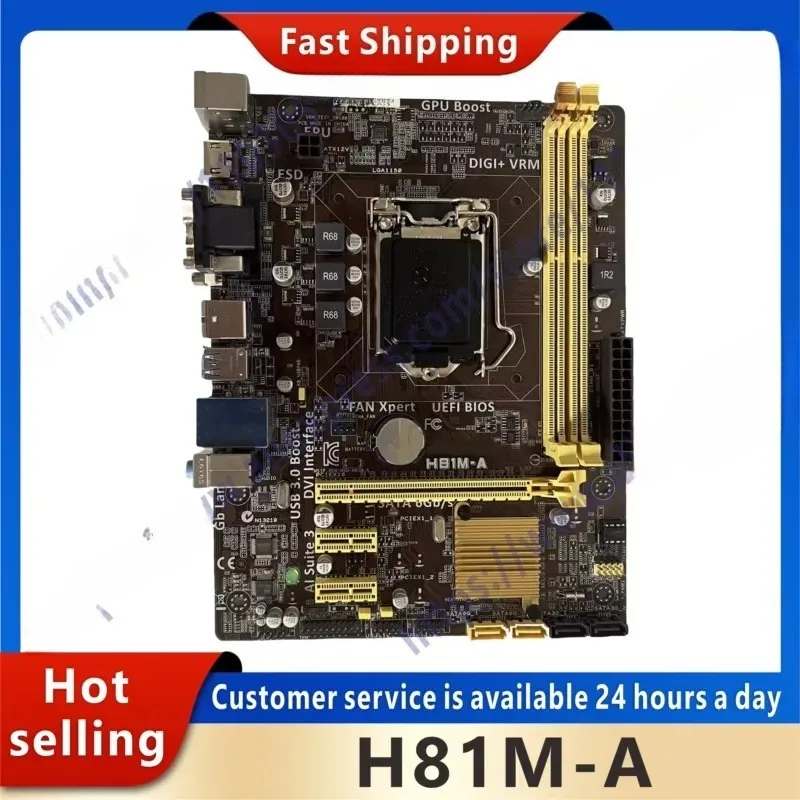 Used LGA 1150 motherboard H81M-A LGA 1150 DDR3 16GB PCI-E 2.0 USB3.0 DVI Micro ATX for Celeron G1850 CPU memory speed 1600