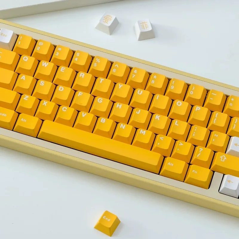 Yellow Orange White Theme Keycaps Set Customized ABS Material Cherry Profile Keyboard Cap for Mechanical Keyboard Accessories