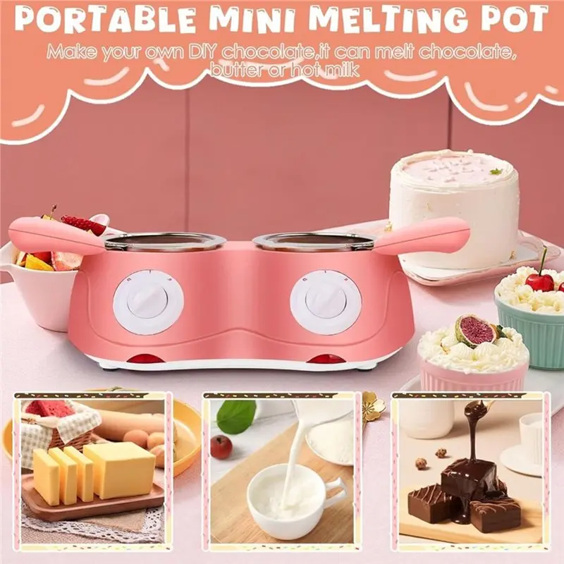 B83B-Electric For Butter Chocolate Melting Pot Mini Double Dessert Tool For Candy Maker US Plug