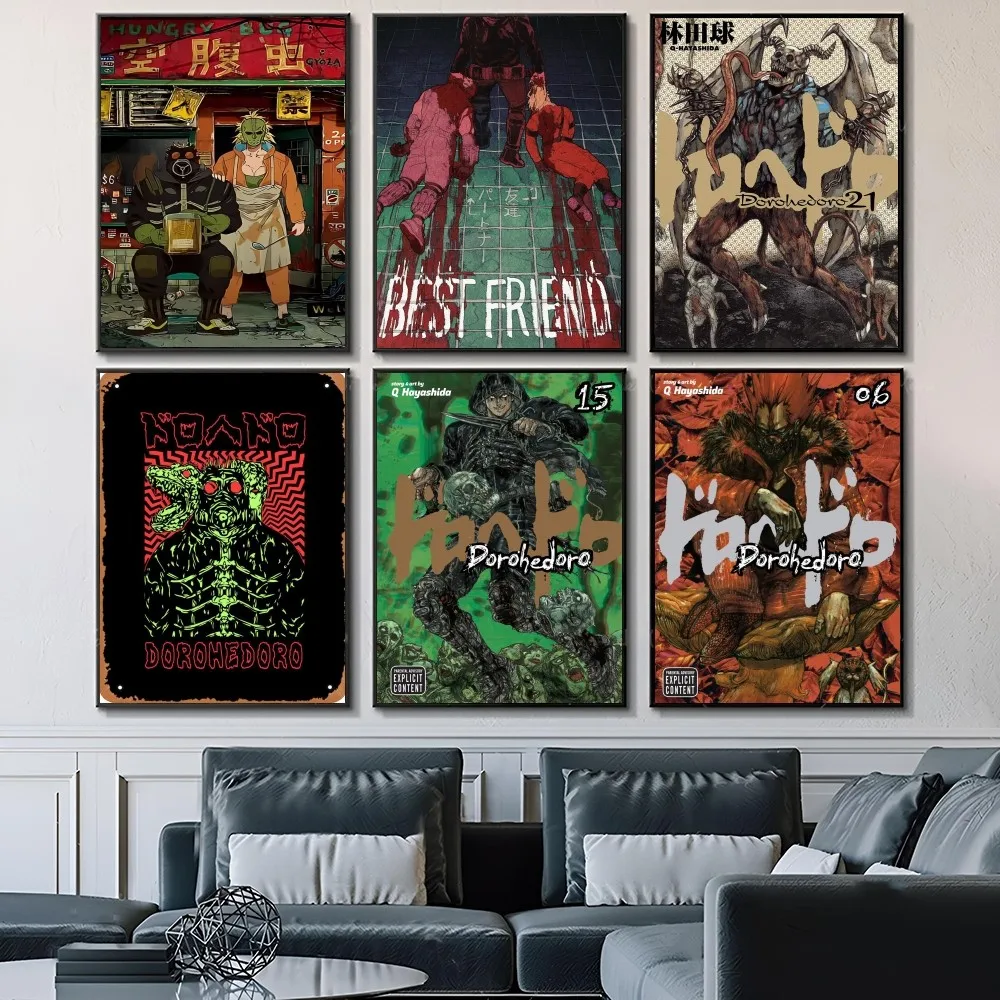 1PC Japanese Fantasy Anime Comic Dorohedoro Poster Self-adhesive Art Waterproof Paper Sticker Coffee House Bar Room Wall Decor