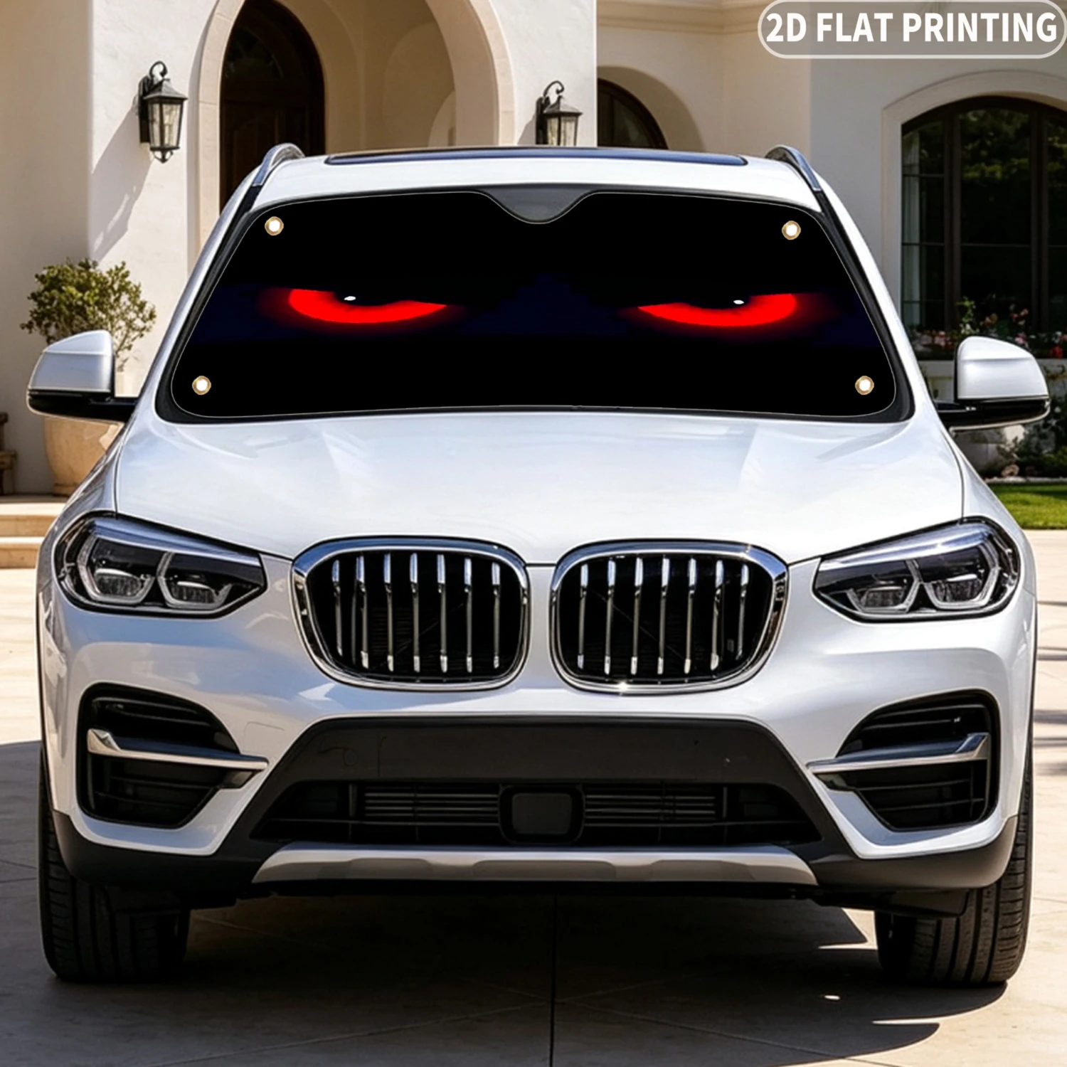 1pc Universal Car Windshield Sunshade, With Red Eyes On Black Background 2D FLAT Printing Design, A Sunshade With 4 Suction Cups