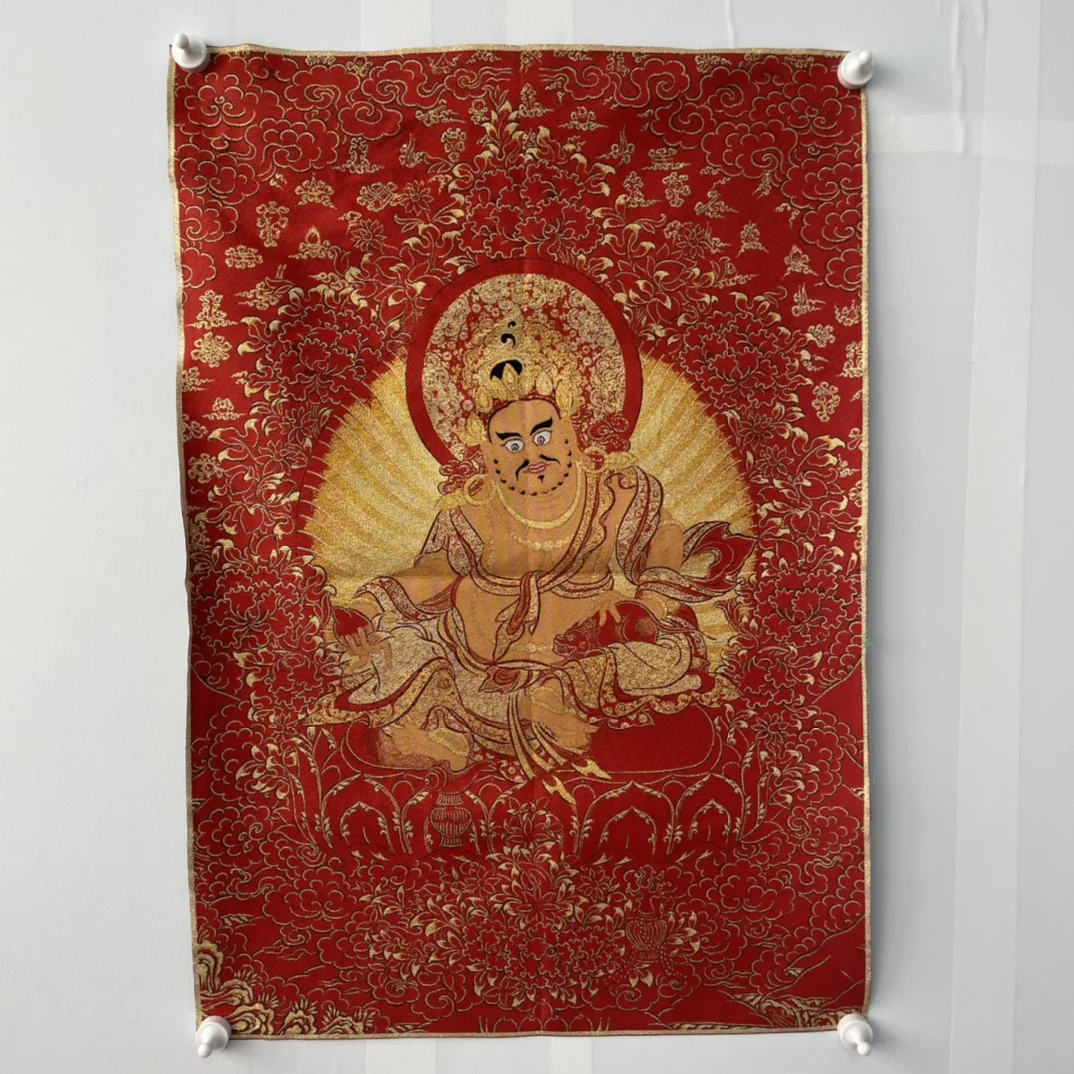 

China Tibet Buddhist Silk Embroidered God of Wealth Statue Thangka Painting Home Decoration