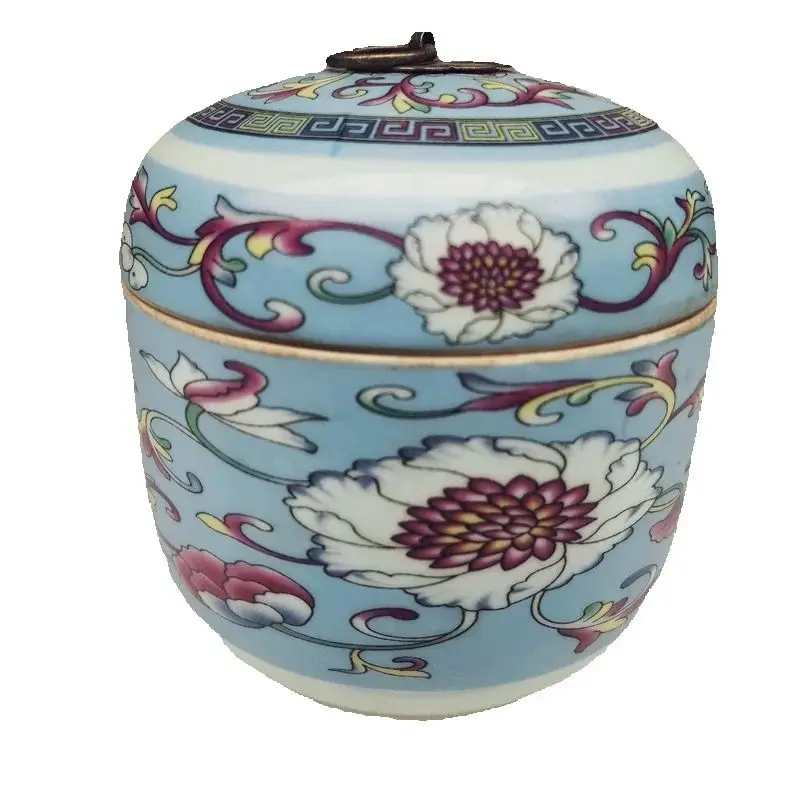 Chinese Old Porcelain Collectible Enamel Colored Entangled Lotus Pattern Storage Jar Vintage Decorative Covered Jar