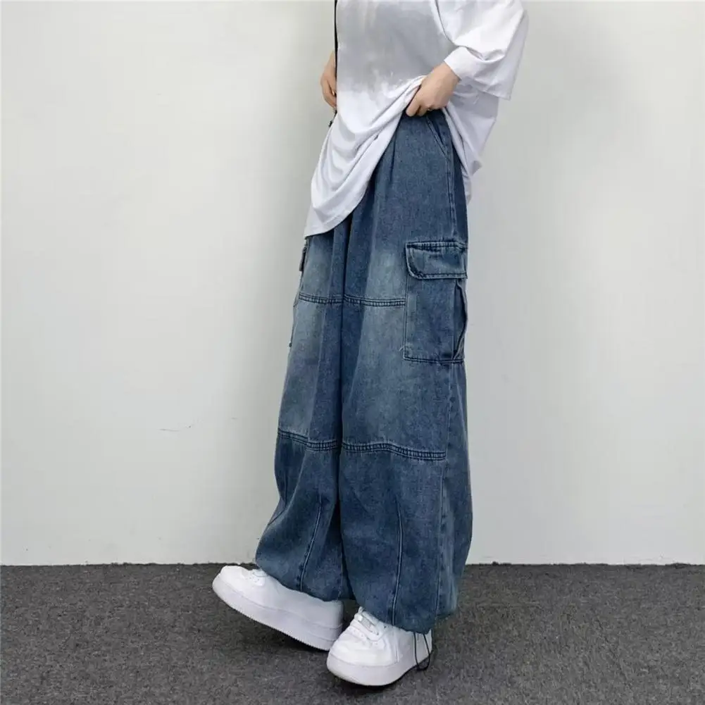 

Men Denim Trousers Solid Color Men Baggy Jeans Mid Waist Straight Jeans