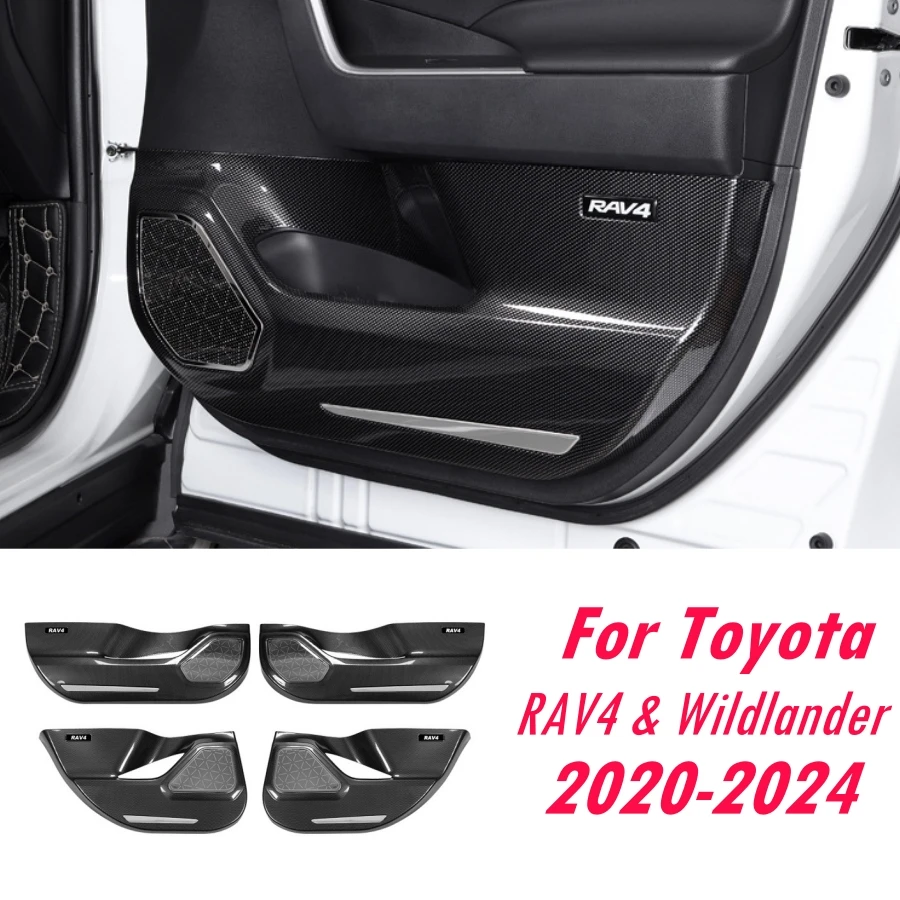 

4PCS Door Anti-Kick Protection Pads Cover For Toyota RAV4 & Wildlander 2020-2024 ABS Carbonfiber Speaker Cover Door Kick Prevent