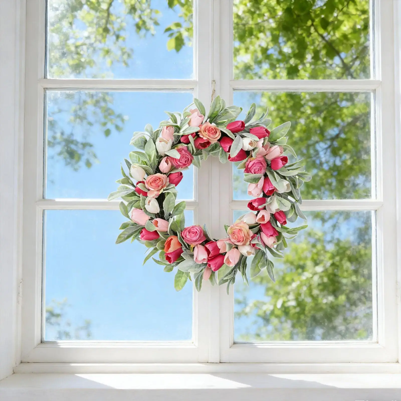

Декоративный дверной венок из искусственных роз, гирлянда 50 см для праздника, камина, Нового года, окна, для использования в помещении и на улице