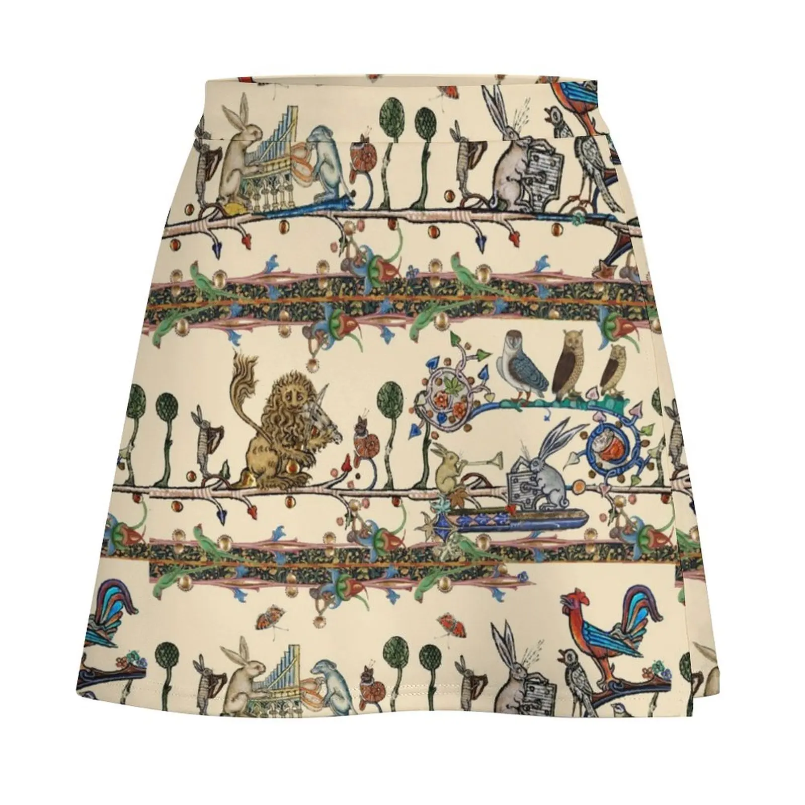WEIRD MEDIEVAL BESTIARY MAKING MUSIC Violinist Lion,Hares and Owls,Collage by Bulgan Lumini Mini Skirt Skirt shorts Mini Skirt