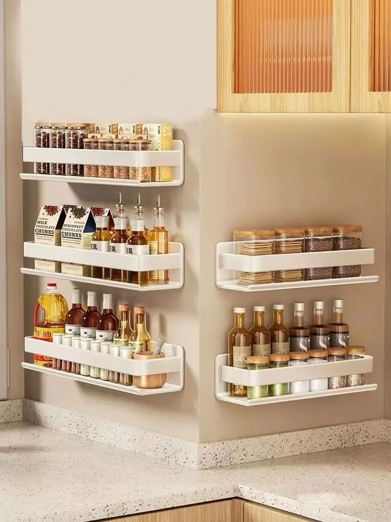 Kitchen Shelves Spice Racks Non-Perforated Wall-Mounted Seasoning Shelves Muti-Fuctional Storage Shelves On The Wall