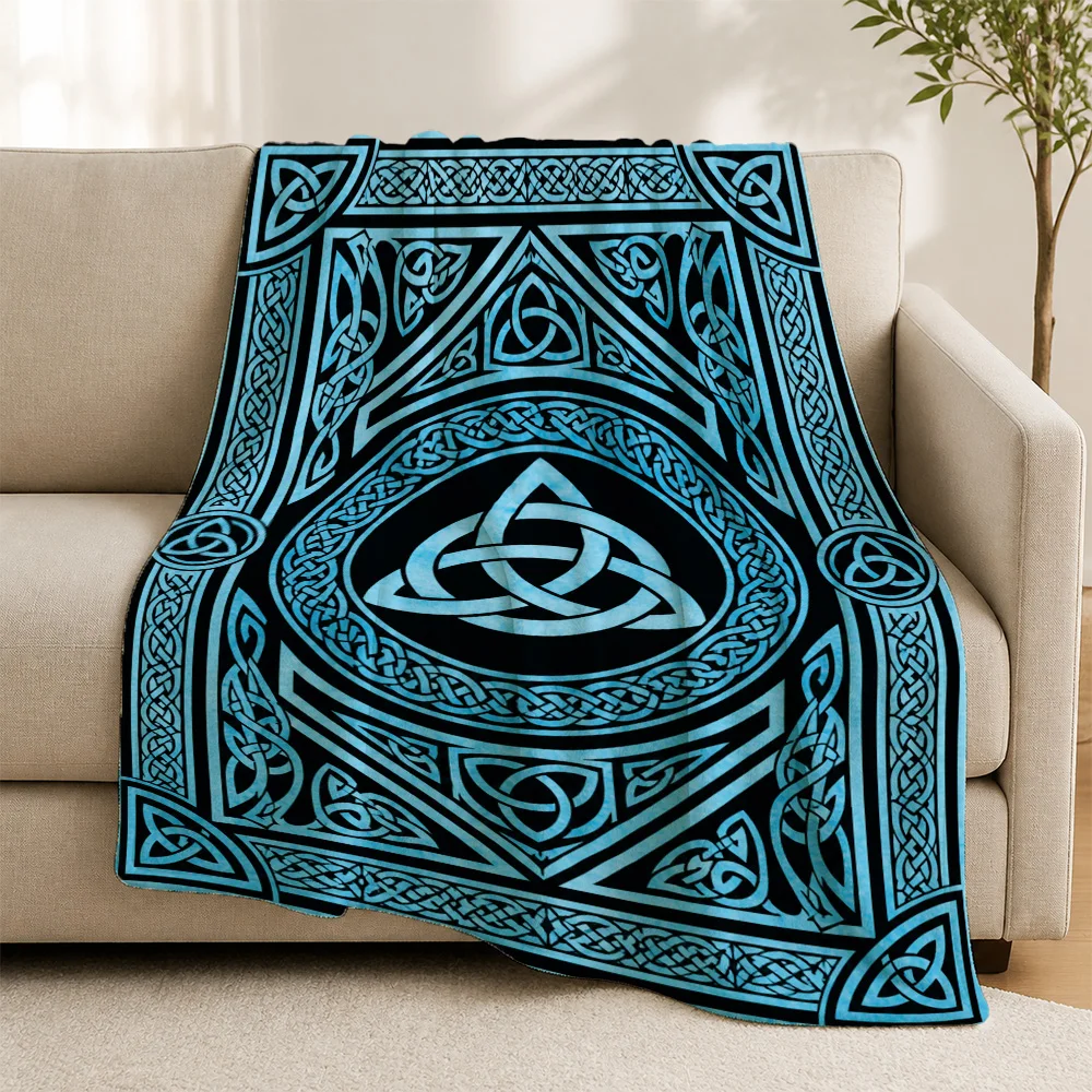 Decorative Celtic Knot Throw Blanket for Sofa Couch Living Room Boho Moroccan Triquetra Accent Decor Cozy Gift