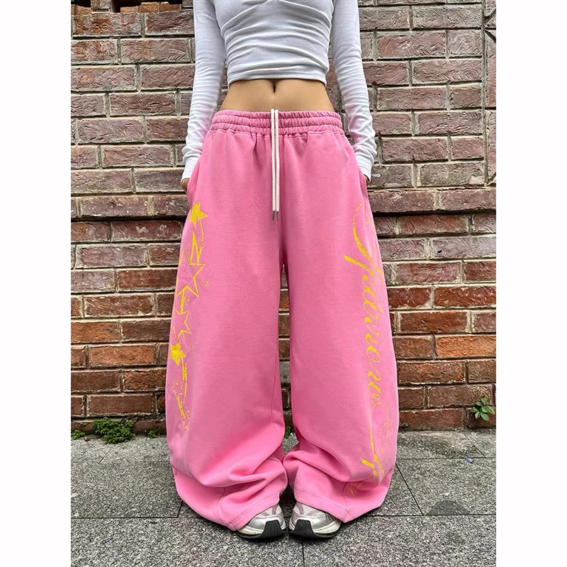 ZHIZOU – pantalon de survêtement gothique rose pour femmes, Baggy, pantalon de danse Harajuku, Style japonais des années 90, Vintage, surdimensionné, Y2k
