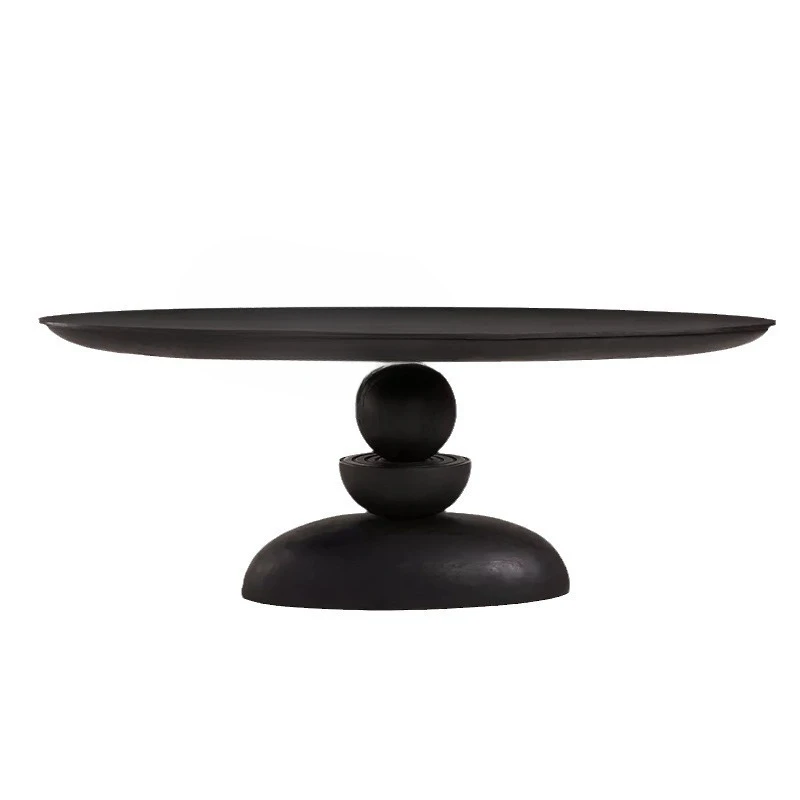 

American retro oval solid wood dining table French villa round black dining table