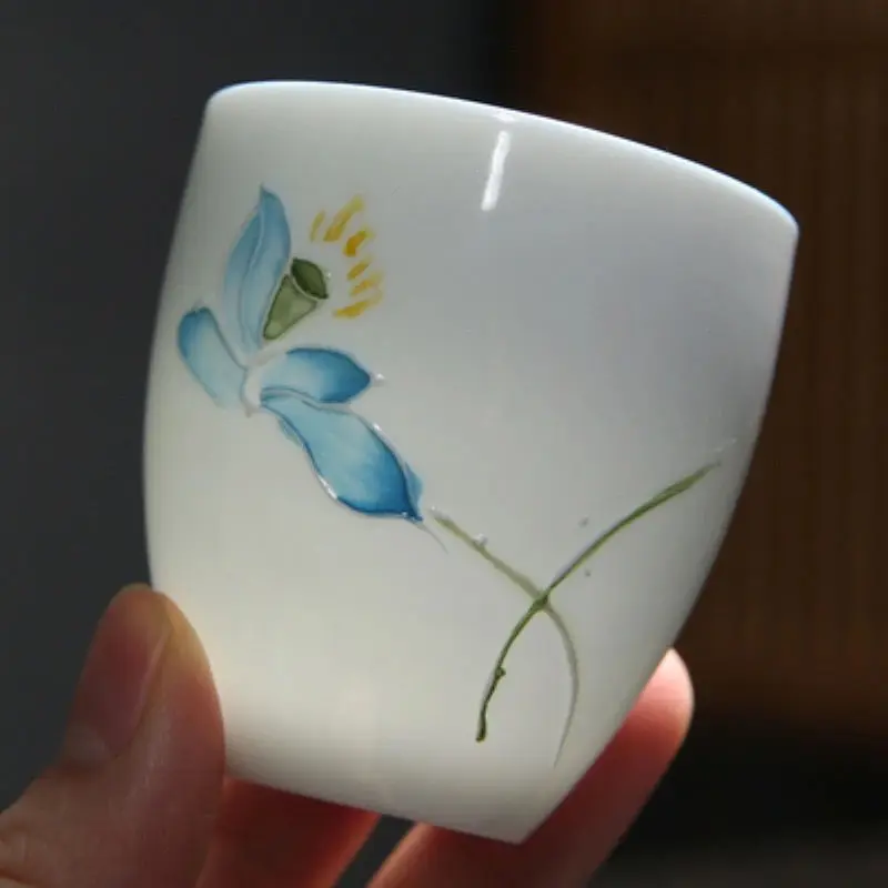 Hand-painted Teacup Ceramic Master Cup, 100ml Jade Porcelain Kung Fu Tea Set Teacup Single Cups Handmade Teaware