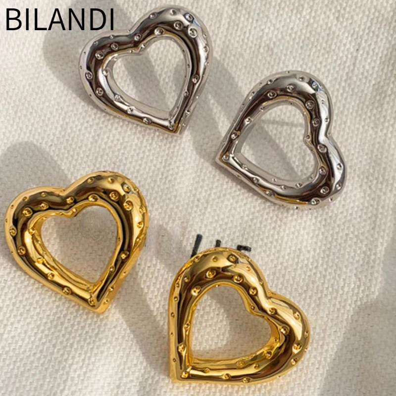 

Bilandi Fashion Jewelry Sweet Korean Temperament Metallic Heart Earrings For Women Female Gift Fine Accessories Hot Sale