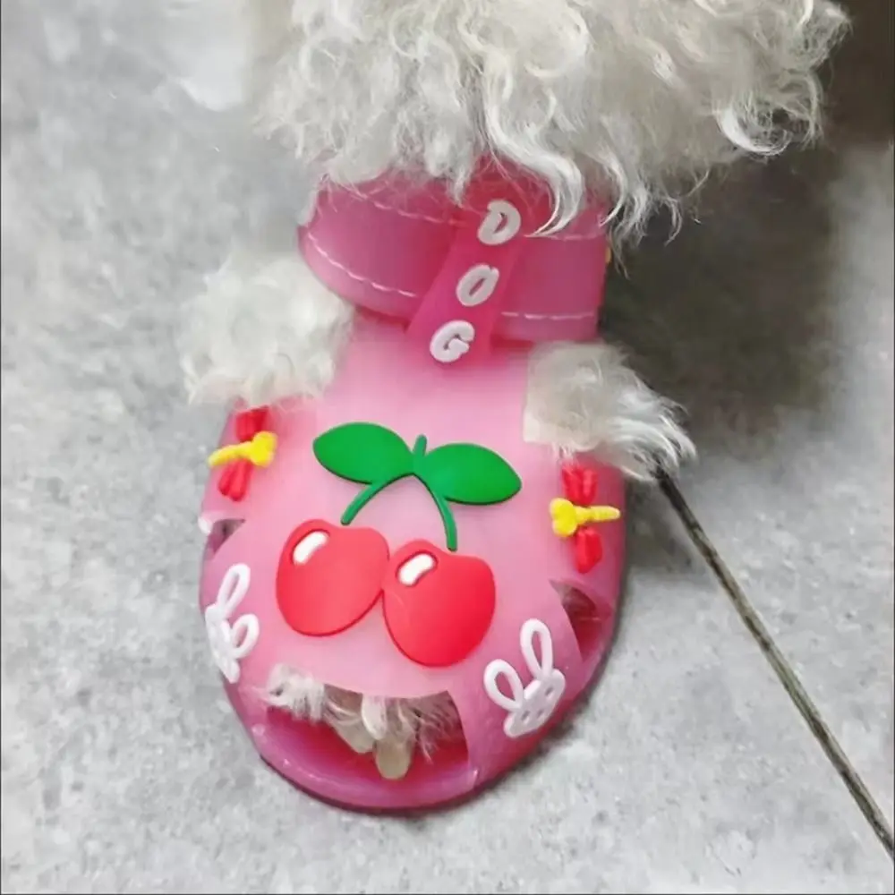 

4Pcs/Set Cartoon Dog Summer Jelly Sandals Soft Non-slip Breathable Dog Shoes Comfortable Waterproof Hollow Puppy Shoes