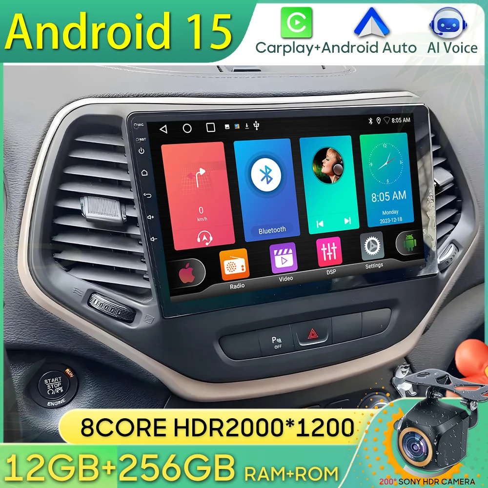 

Android 15 Car Radio For Jeep Cherokee 5 KL 2014 - 2018 GPS Navigation Android Auto Carplay Wifi Stereo Unit Display 4G No 2din