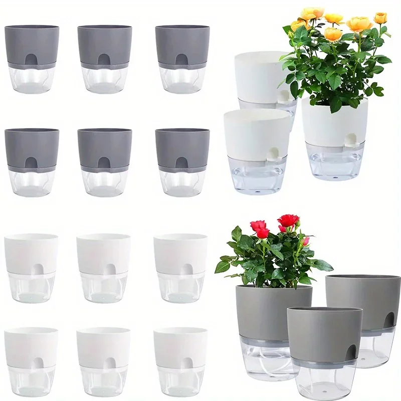 5/10Pcs Self Watering Plastic Flower Pot Double Layer Hydroponics Plants Bonsai Pot Vases Succulent Potted Home Office Decor