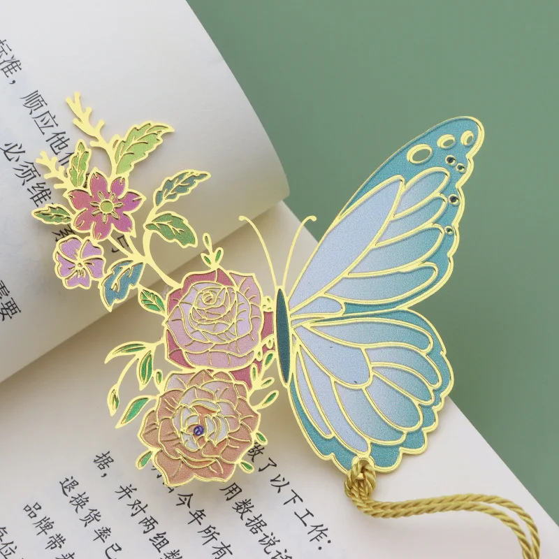 Chinese Ancient  Exquisite Hollow Butterfly Tassel Bookmark Creative Metal Bookmark Teacher'S Day Holiday Gift