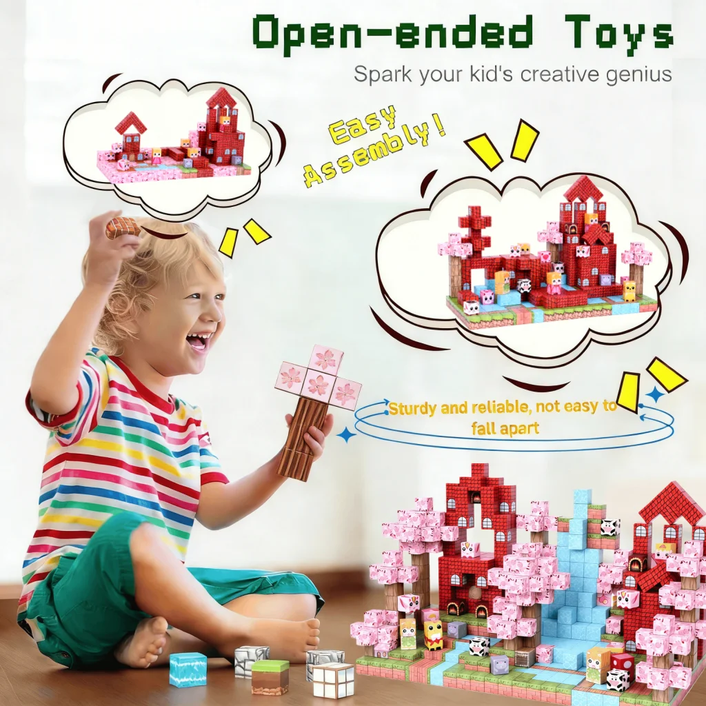 2026 Neue Magnetische Bausteine, 100-160 Teile. Sicherer Halt, verblasst nicht leicht. DIY-Konstruktionsspielzeug, ab 3 Jahren, individuelles rosa Set.