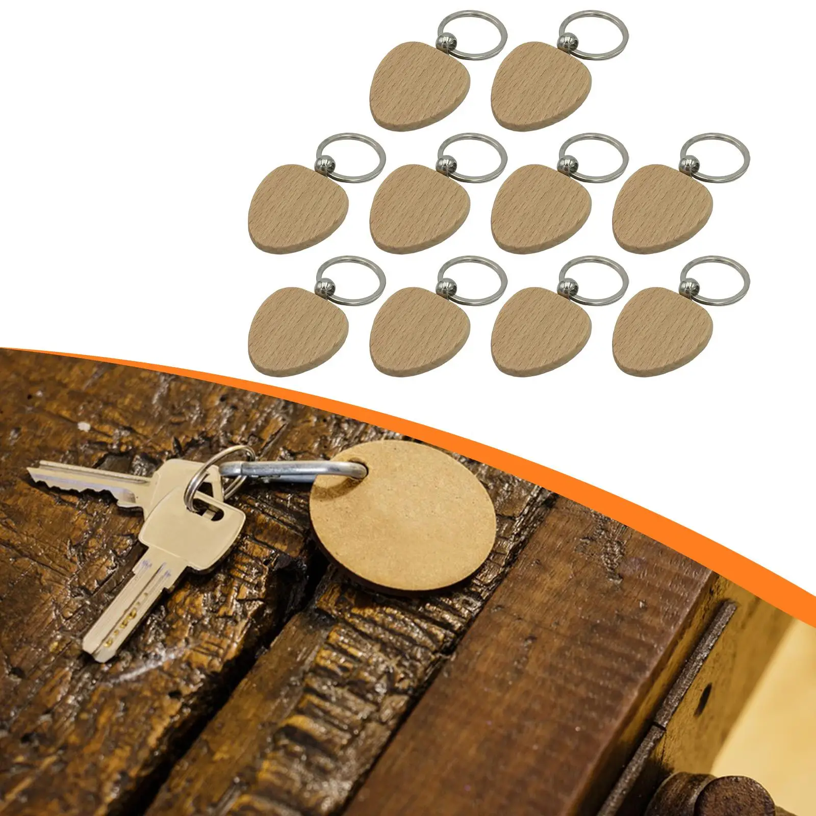 10 portachiavi in legno portachiavi non finito da collezione leggero stampato in bianco