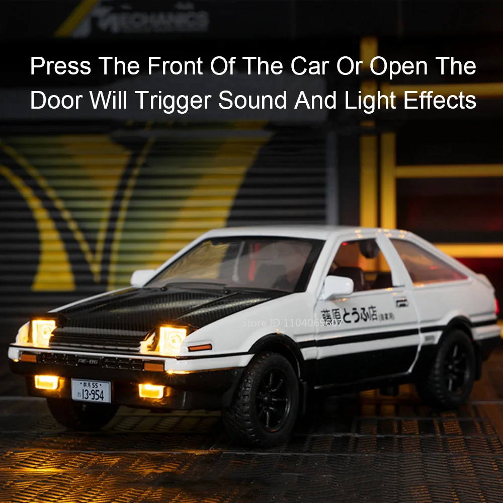 1:30 AE86 Modelli di auto giocattolo vintage Pressofuso in metallo Auto in miniatura 4 porte aperte Suono Luce Tirare indietro Veicoli di simulazione Regali per bambini