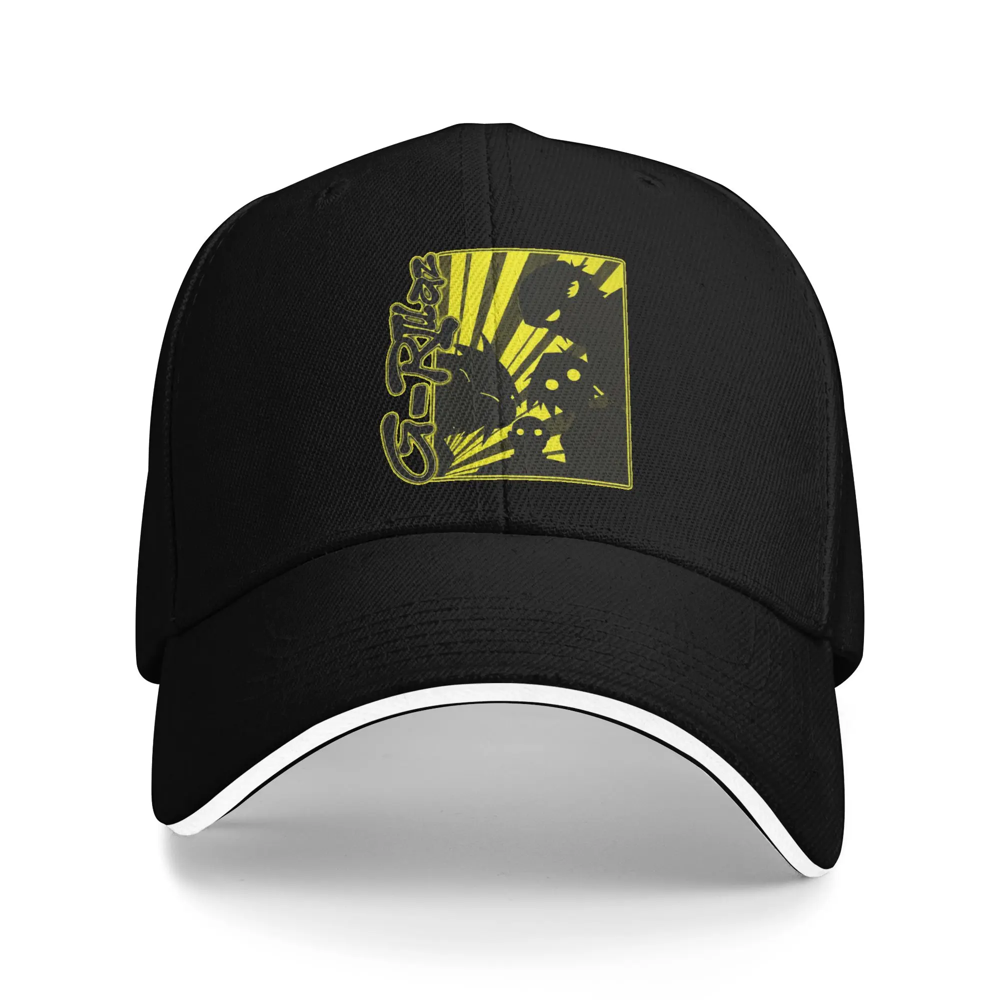 Yellow Silhouette Frame Rock Band Gorillaz Hat Men Women Fashion  Hats Sun Hat Golf Hats Adjustable Snapback Caps Baseball Caps