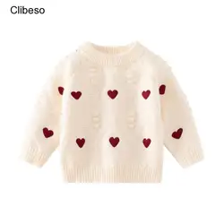 2024 Baby Girls Knitted Sweater for Autumn Winter Kids Boutique Heart Shape Warm Pullover Tops Children Bottom Pulsweetheart