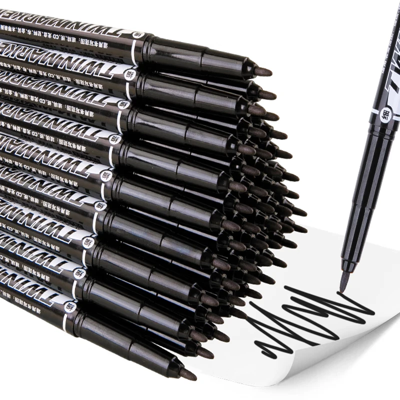 

M&G 50pcs Markers Black Small Dual Tip Fine Bar Marker Oily Marker Conference Marker Study Marker