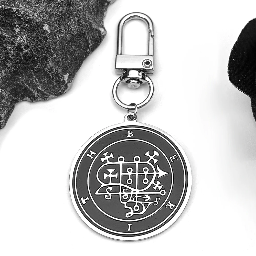 Astaroth Berith Goetia Stainless Steel Keyring Silver Color Men Male Solomon Demon Seal Satan Sigil Satanique Patch Pin Jewelry