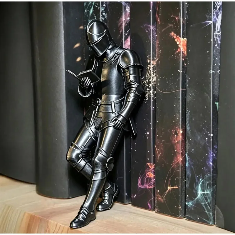 3D-Druck Ritter-Statue Ritter-Bücherregal-Dekoration Rüstete Gotische Statue Fantasy-Bibliothek Figur für Buchliebhaber Desktop-Ornament – Detail 5