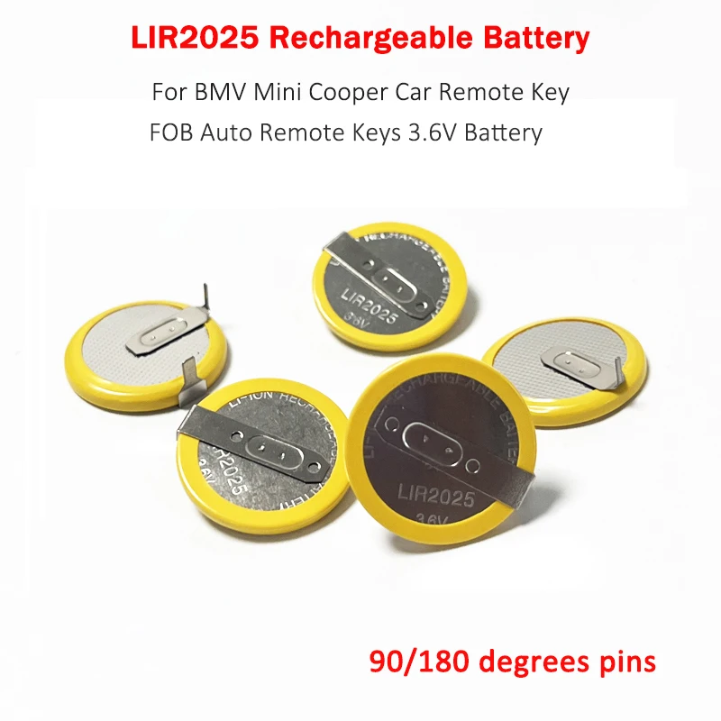 

LIR2025 2025 Lithium Ion Battery 3.6V Rechargeable Batteries 90/180 Degrees Pins for Automobile Remote Control Key