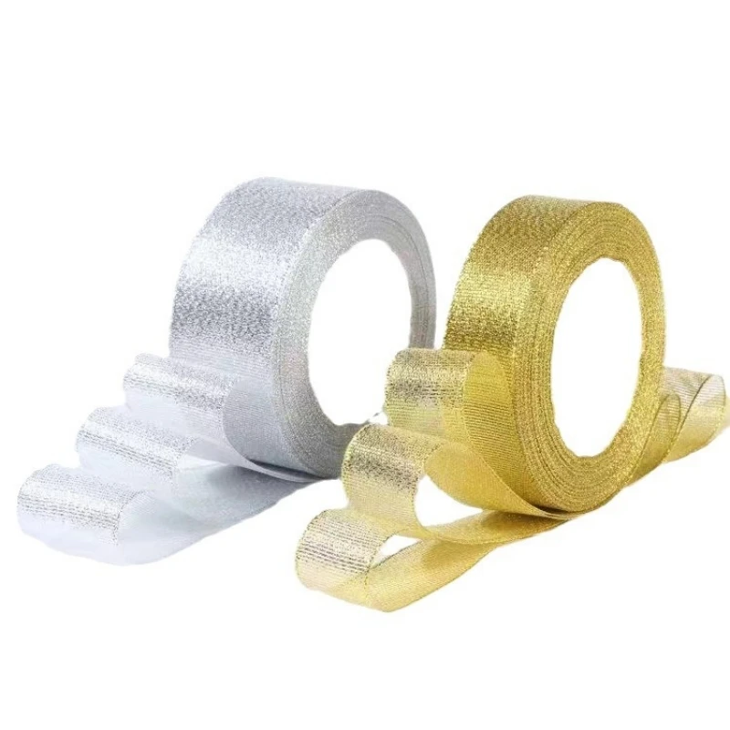 25 Yards/Lot 6mm-40mm Gold Silber Glitzerband für DIY Schleifen, Bastelarbeiten, Geschenkverpackungen, Hochzeits- und Weihnachtsdekoration, Nähzubehör – Detail 5