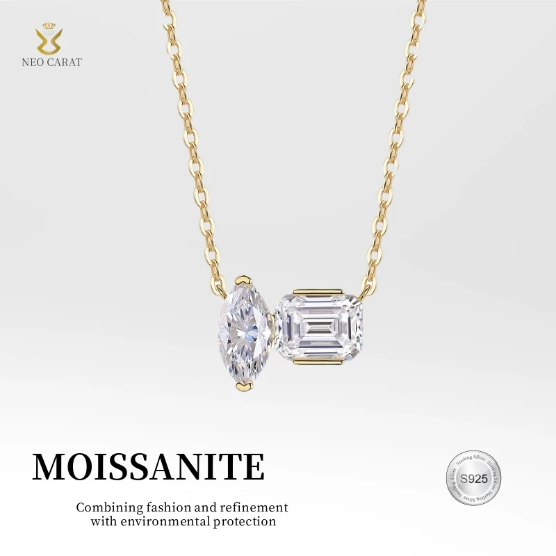 

NEO CARAT 3CT Moissanite Necklace for Women 925 Sterling Silver Two-Stone Pendant Jewelry Gift for Anniversary Wedding Bridal