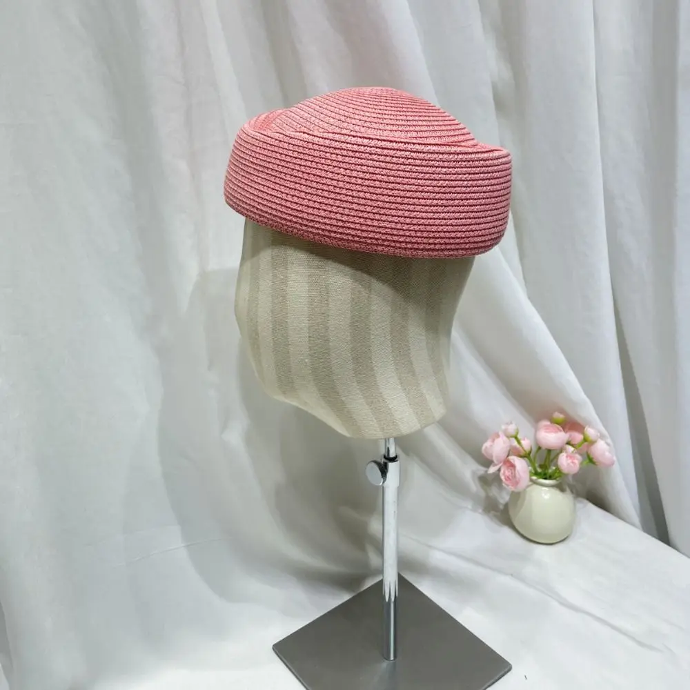 Elegant Solid Color Beret Hat French Style Casual Straw Weaving Hat Breathable Flight Attendant Hat