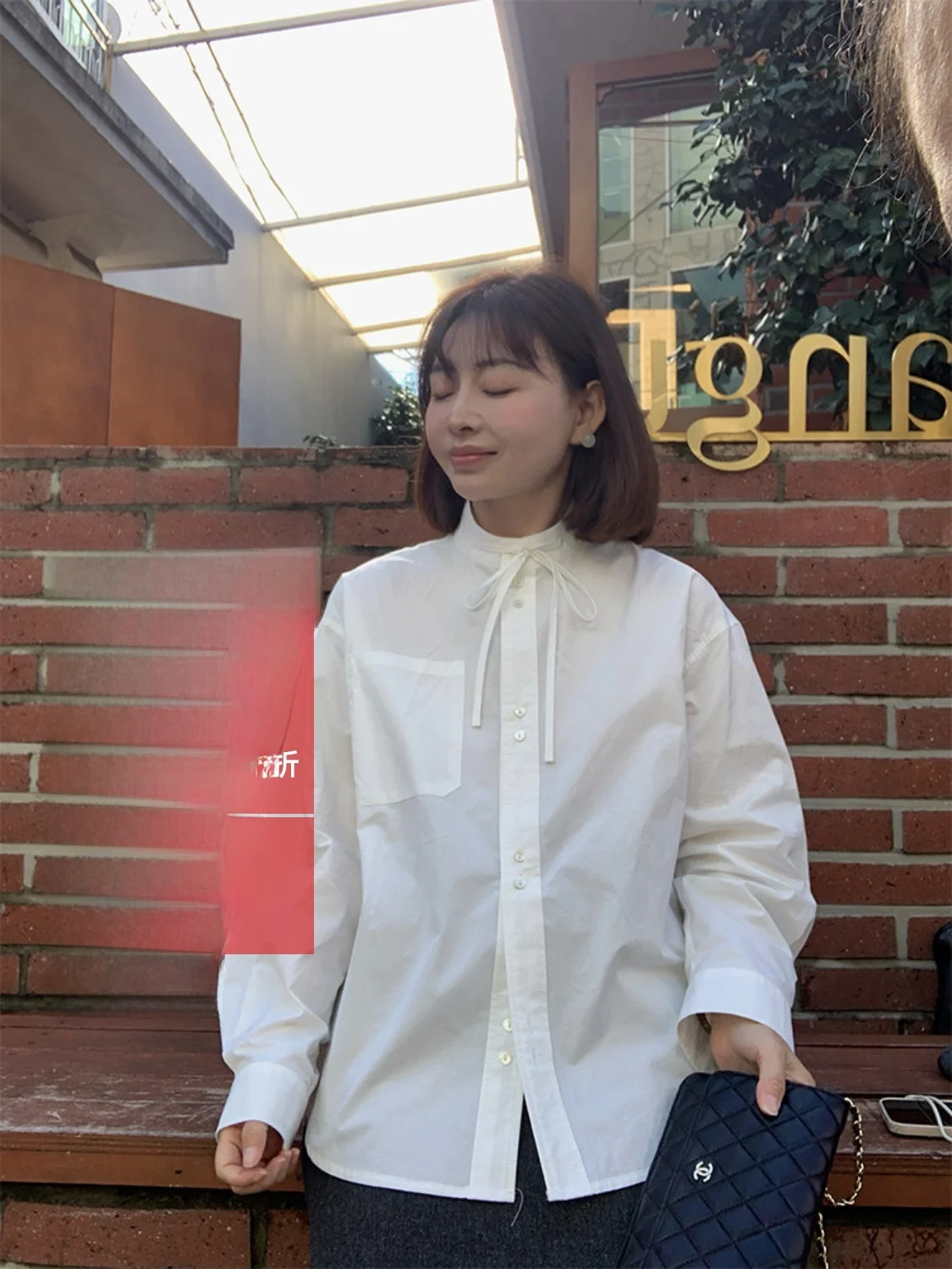 

White Bow Tie Stand Collar irt Inner Wear Very Attractive Korean Sle Cotton Long Sve Women's Busin Casual irt