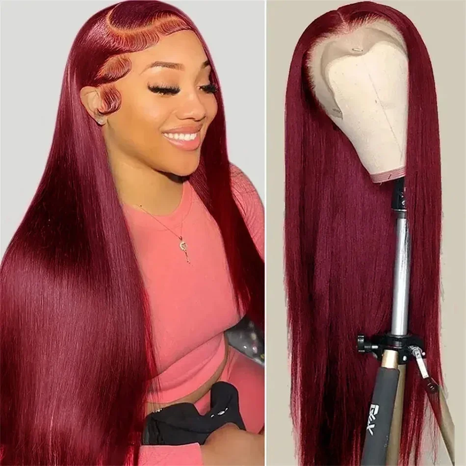 Mstoxic 99j Colored HD Transparent Frontal Wig Burgundy Straight Human hair 13x4 Lace Front Human Hair Wigs For Women