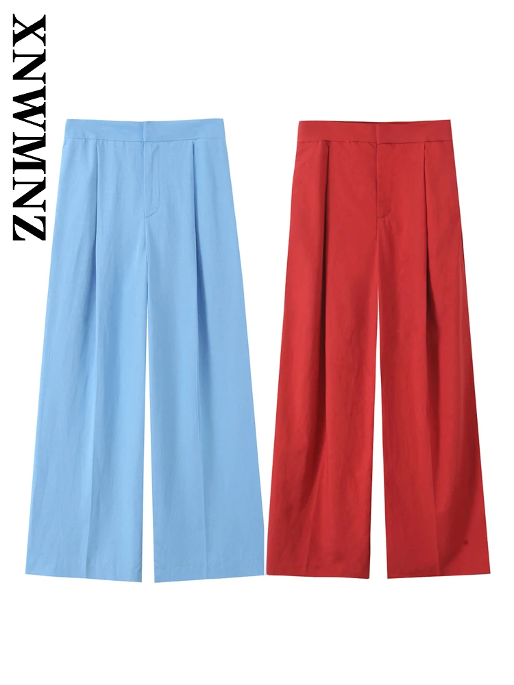 

XNWMNZ 2025 Summer New Woman Simple Casual Button Long Pants Commuting Women Clothing Bottoms Fashion Wide Leg Pants