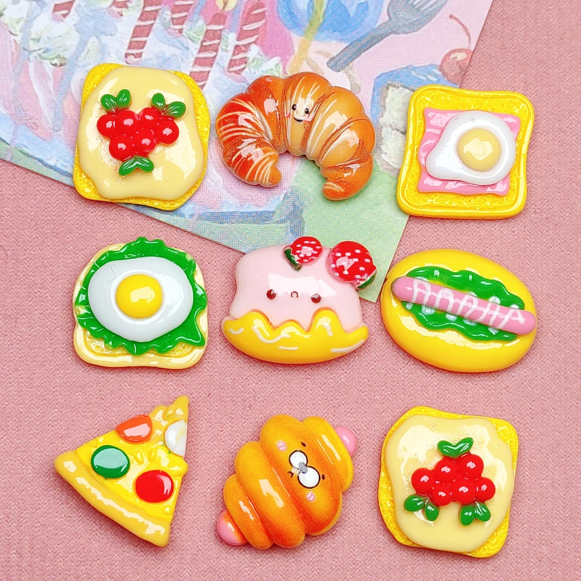 Resin Kawaii Mini Pizza Hamburger Flatback  DIY Scrapbooking Food Figurine Home Decor