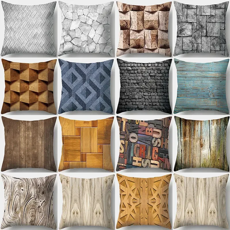 

Home Decor Wood Stone Pattern Pillowcase Polyester Cushion Cover Sofa Pillowcase For Bedroom Living Room funda de almohada