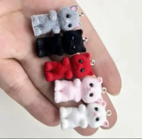 10pcs animal cat fluffy cute resin 3D cartoon Keychain Charms Pendants For DIY Earring Necklace Jewelry Making ﻿