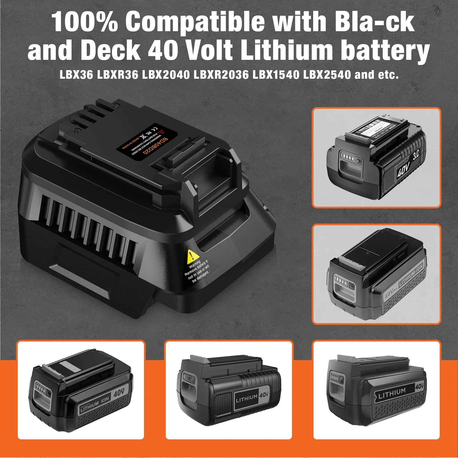 BD40BD20 BD40DW20 BD40MIL18 محول البطارية لبلاك اند ديكر 40 فولت متوافق مع بطارية بلاك اند ديكر/ديوالت/ميلووكي 18/20 فولت