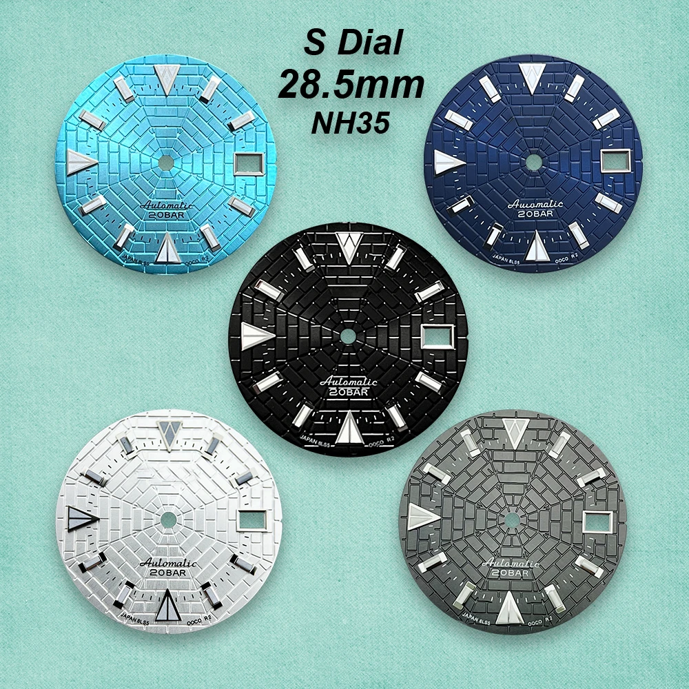 

28.5mm S Logo Diving Dial Suitable for NH35/NH36 Movement Green Luminous Spider Web High Quality Watch Modification Accessories