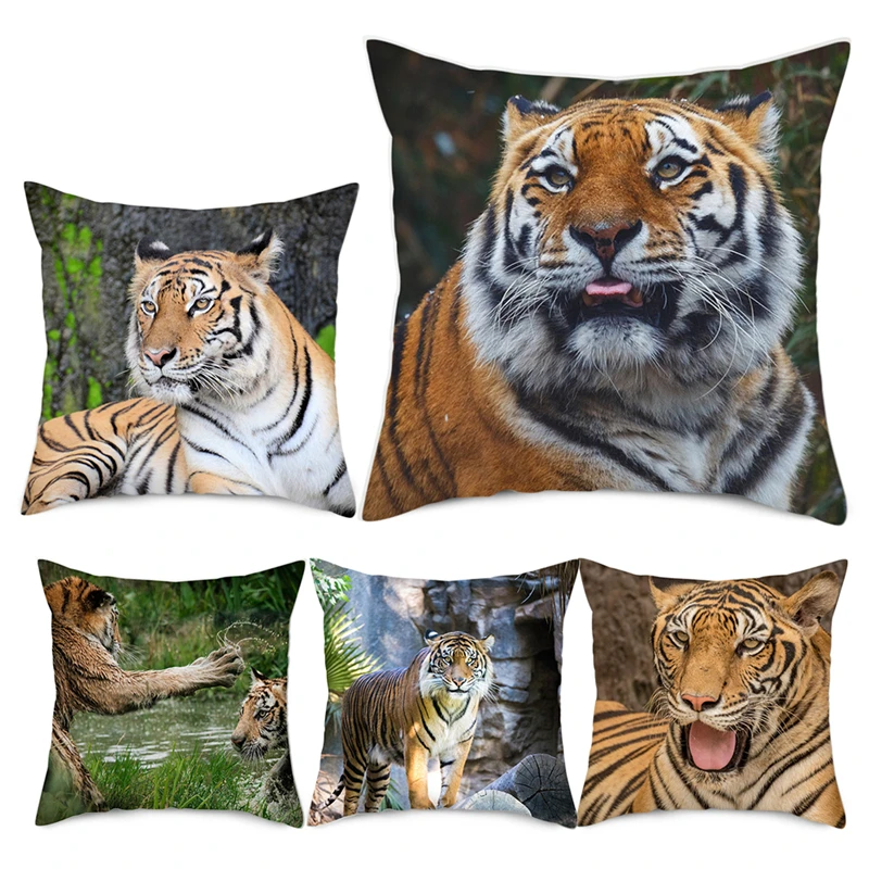 Wild Animals Printed Cushion Cover Tiger Photo Pillow Covers for Home Sofa Decorative Throw Pillow Cases