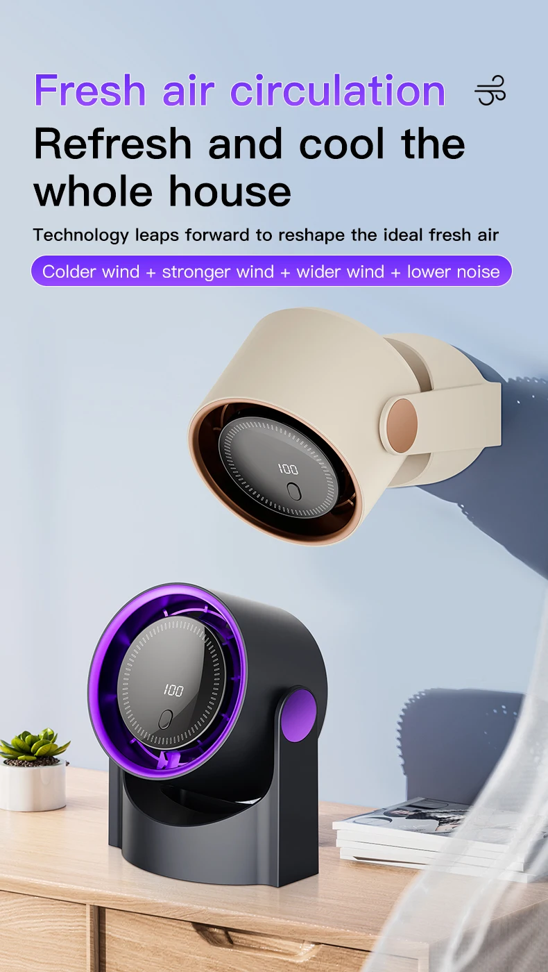 TINSOL Desktop-Luftzirkulationsventilator, kabelloser, tragbarer, leiser elektrischer Ventilator für zu Hause, Tisch-, Wand- und Deckenventilator, Luftkühler – Detail 4