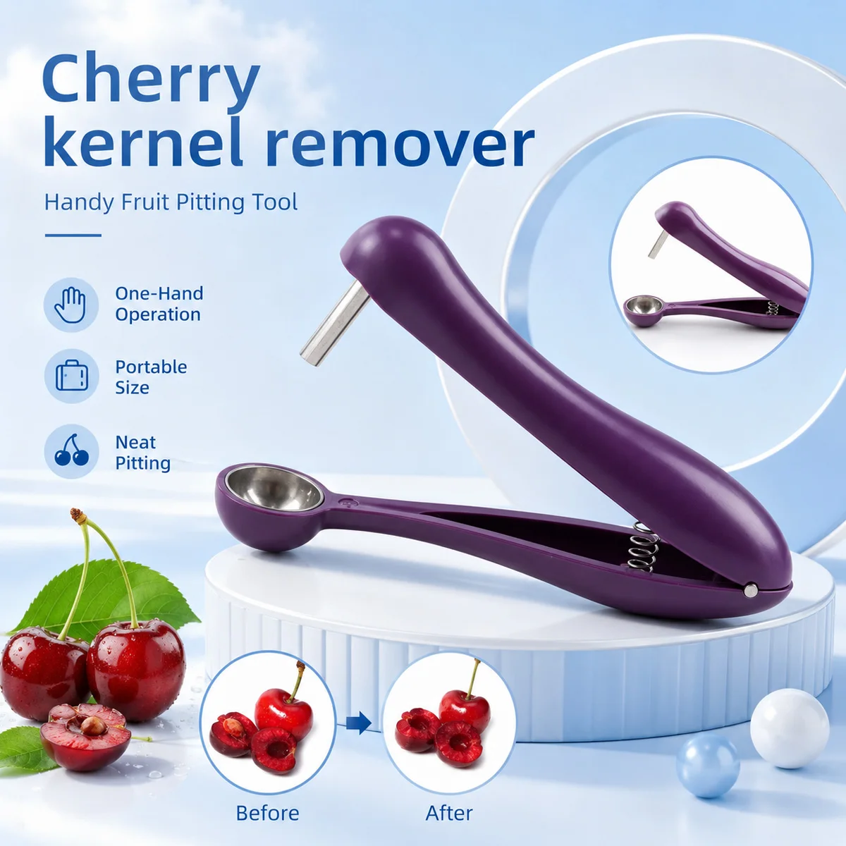 Cherry Kernel Remover Handheld Cherry Pitter Tool and Olive Pitter Easy Press Fruit Corer Seed Stoner for Home Kitchen Baking