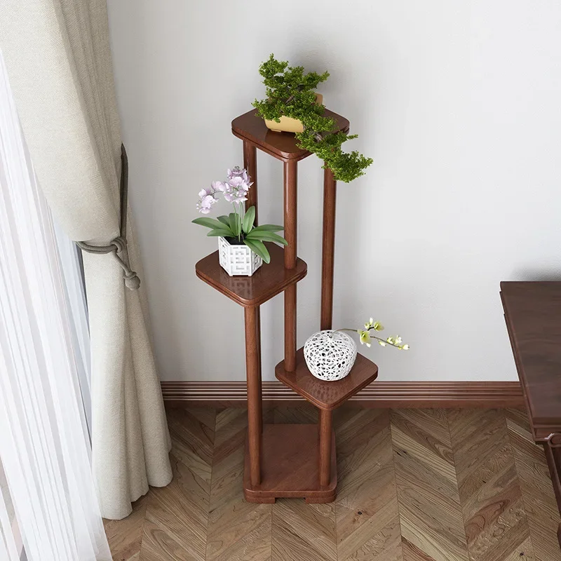 Chinese-style all-solid-wood green radish rack Living room balcony shelf flower decoration shelf floor-to-floor multi-layer bons