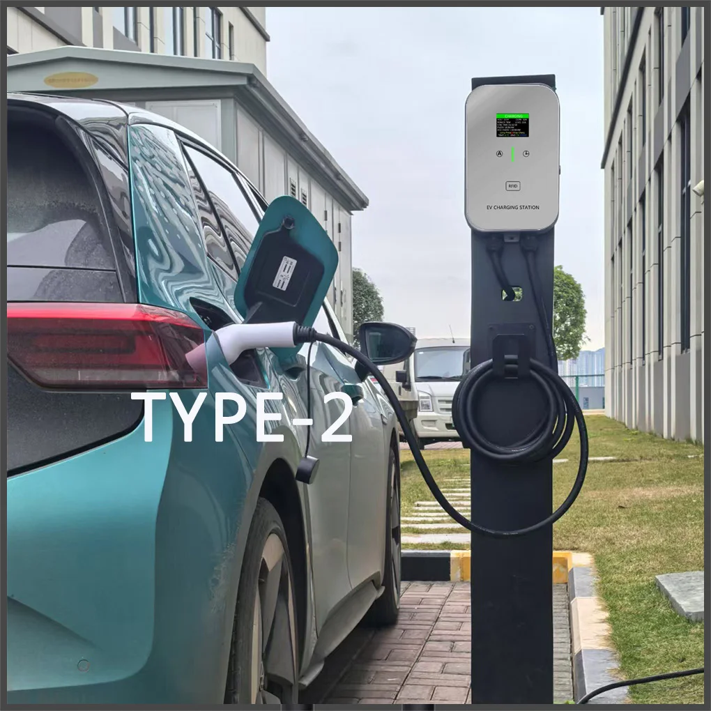 

EV Wallbox 5M 7KW 32A Charging Station Electric Car Color Screen EV Wallbox With 5M Cable Safe Plug and charging