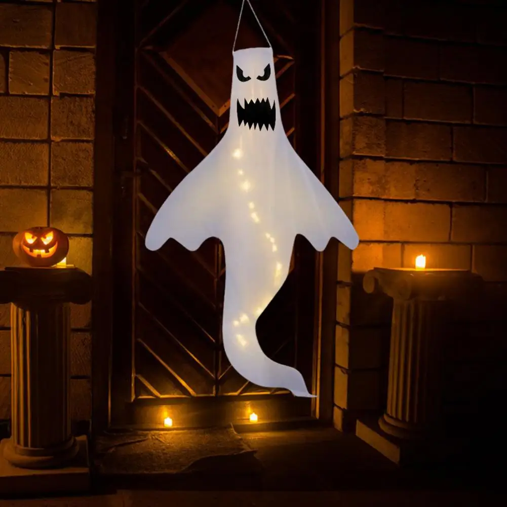 Ghost Wind Spinner Handmade Halloween Hanging Ghost Outdoor Decoration Set with Led Lights Waterproof Ghost Windsock for Spooky