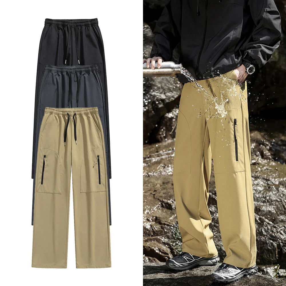 

Outdoor mountaineering sports casual work trousers men's double pocket design elastic waist straight wide-legged trousers trend