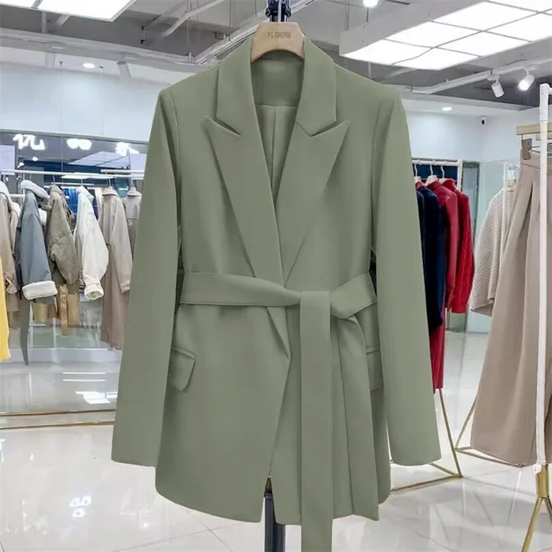 New Women Blazer Ladies Business Work Wear Long Sleeve Tie Up Solid Formal Suit Jacket Female Outerwear Tops Spring Autumn Coat